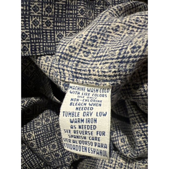 Robert Stock Mens Navy Blue And Tan Pattern Long Sleeve Button Shirt Size Large - Picture 8 of 9